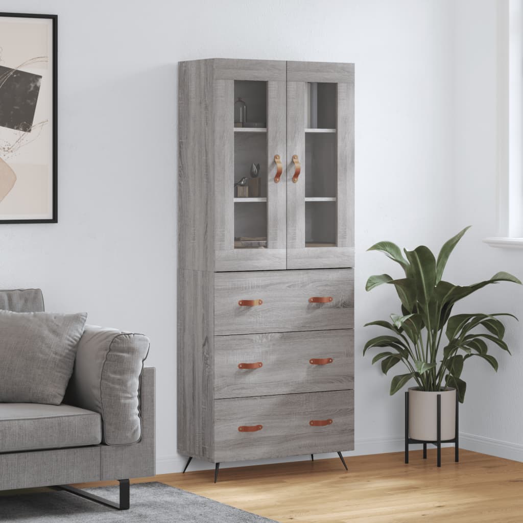 Highboard 69.5x34x180 cm Engineered Wood 3 Drawers Grey sonoma