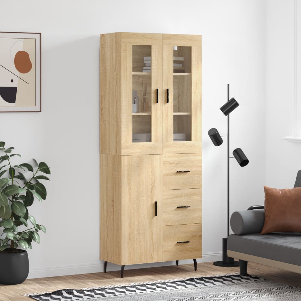 Highboard 69.5x34x180 cm Engineered Wood 1 Door 3 Drawers Sonoma oak