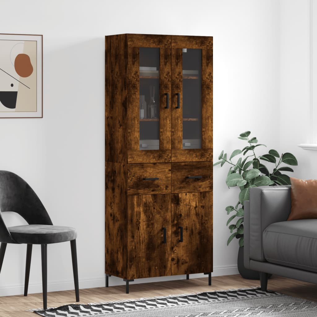 Highboard 69.5x34x180 cm Engineered Wood 2 Doors 2 Drawers Smoked oak