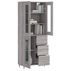 Highboard 69.5x34x180 cm Engineered Wood 1 Glass Door 3 Drawers Grey sonoma