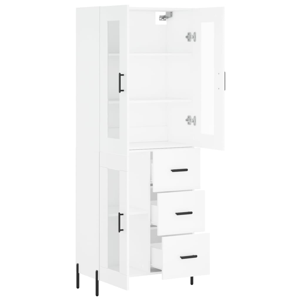 Highboard 69.5x34x180 cm Engineered Wood 1 Glass Door 3 Drawers White