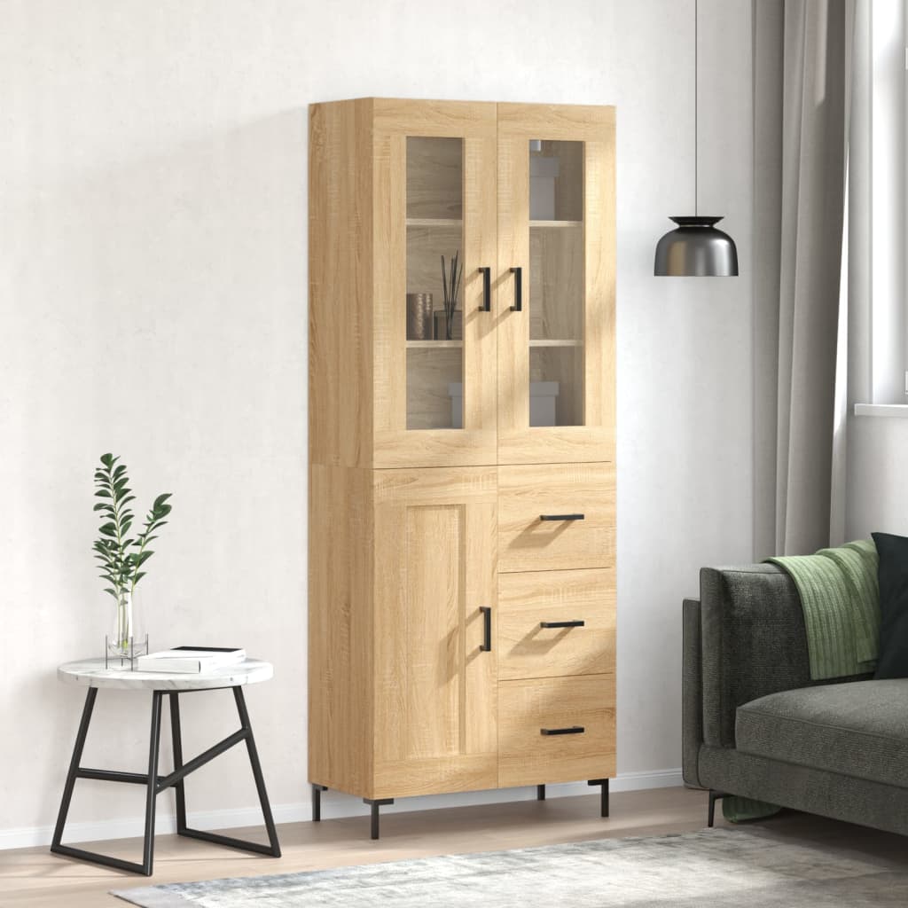 Highboard 69.5x34x180 cm Engineered Wood 1 Wood Door 3 Drawers Sonoma oak