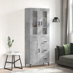 Highboard 69.5x34x180 cm Engineered Wood 1 Wood Door 3 Drawers Concrete grey