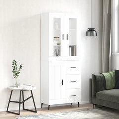 Highboard 69.5x34x180 cm Engineered Wood 1 Wood Door 3 Drawers White