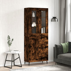 Highboard 69.5x34x180 cm Engineered Wood 1 Wood Door 3 Drawers Smoked oak