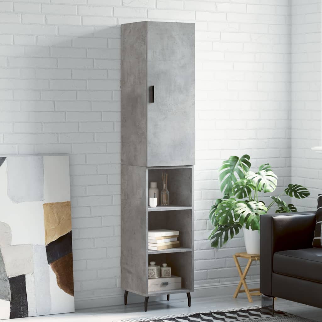 Highboard 34.5x34x180 cm Engineered Wood 1 Door Concrete grey