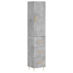 Highboard 34.5x34x180 cm Engineered Wood 3 Drawers Concrete grey