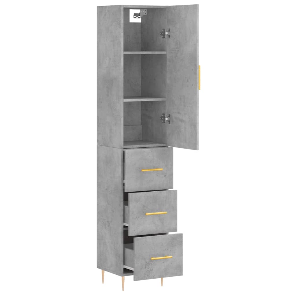Highboard 34.5x34x180 cm Engineered Wood 3 Drawers Concrete grey