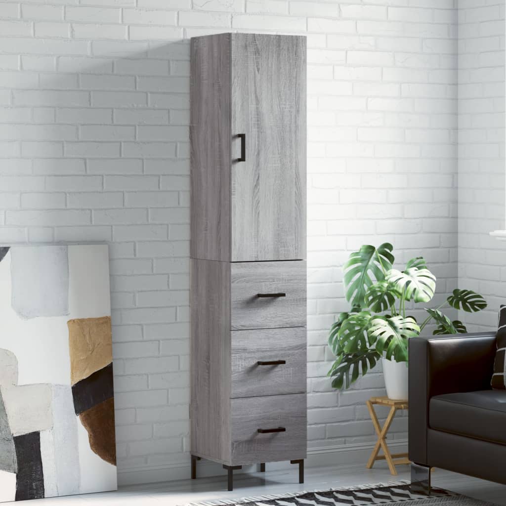 Highboard 34.5x34x180 cm Engineered Wood 3 Drawers Grey sonoma