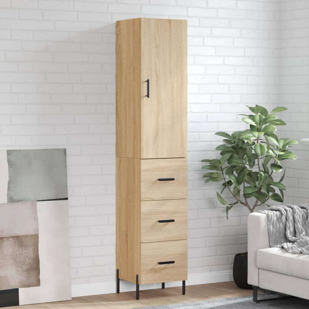 Highboard 34.5x34x180 cm Engineered Wood 3 Drawers Sonoma oak