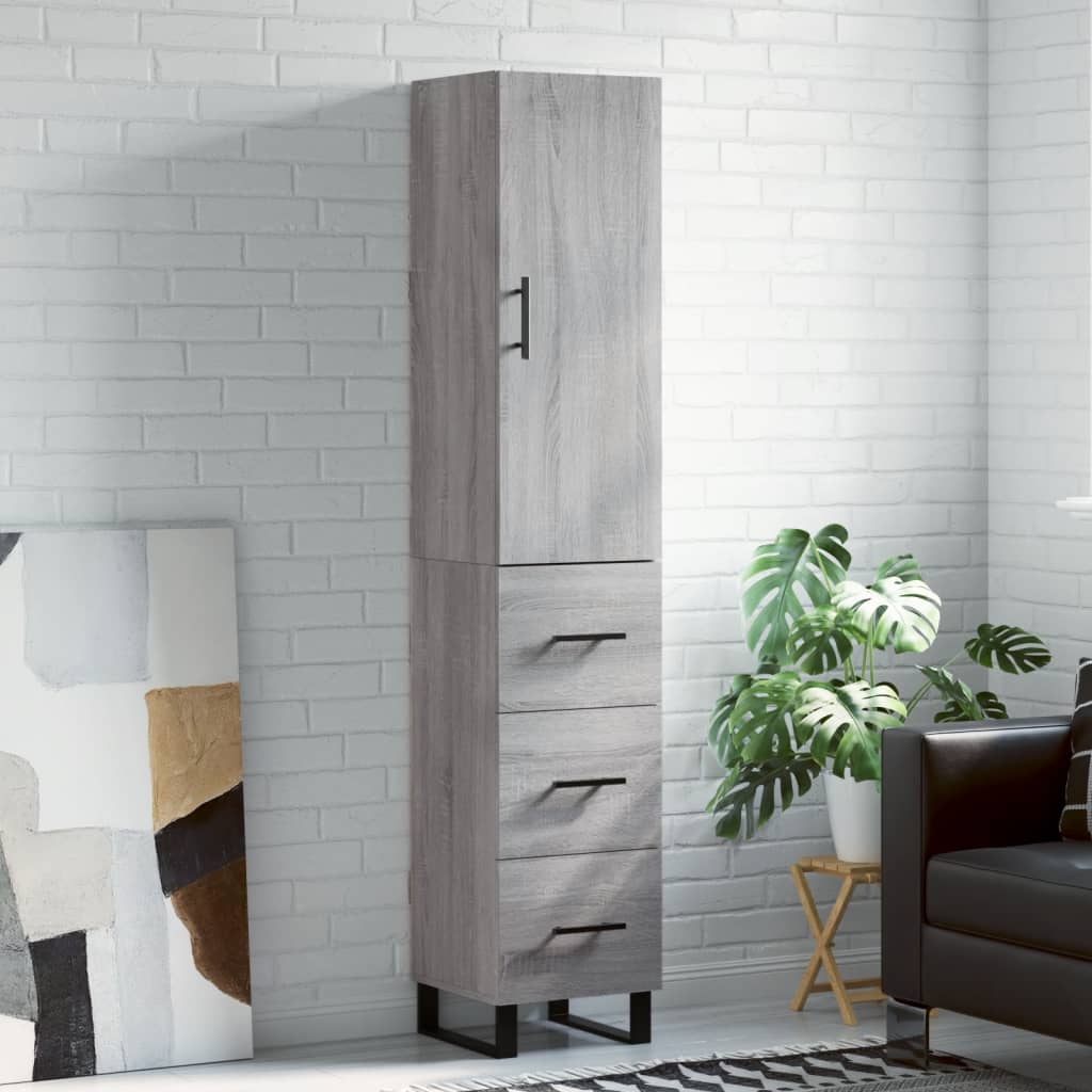 Highboard 34.5x34x180 cm Engineered Wood 3 Drawers Grey sonoma