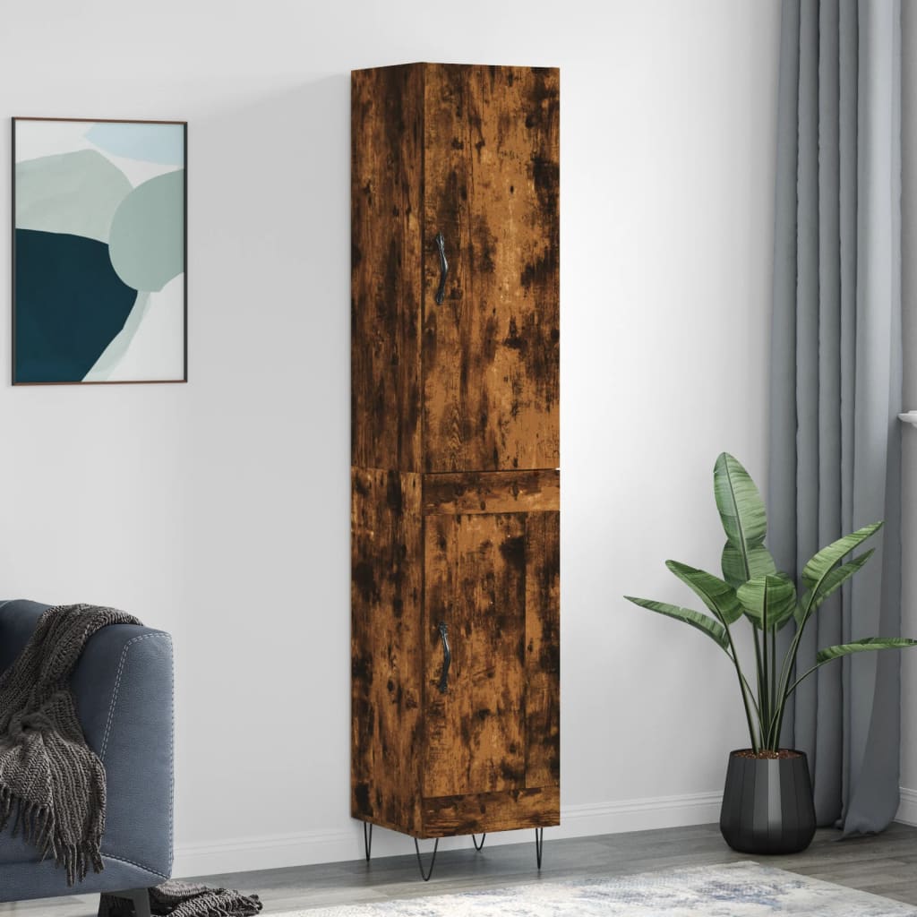 Highboard 34.5x34x180 cm Engineered Wood 1 Wood Door Smoked oak