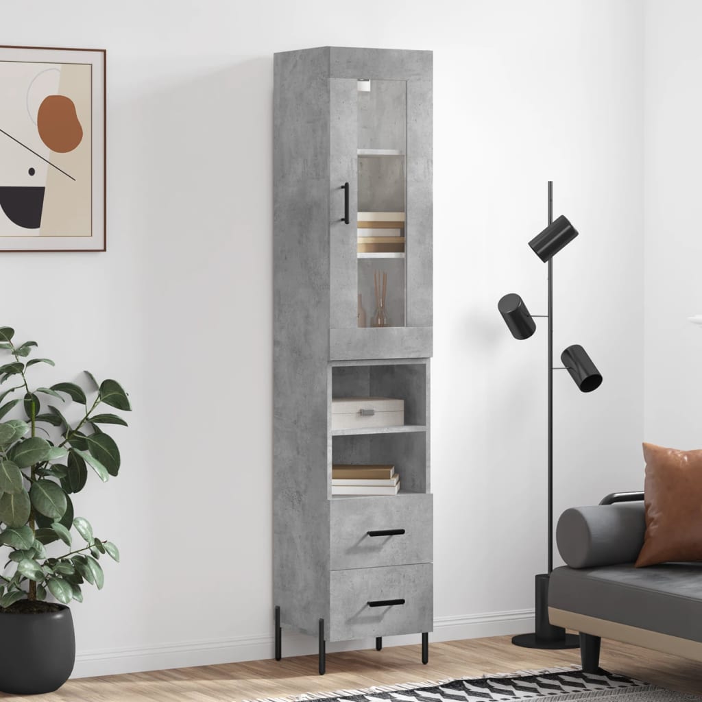 vidaXL Highboard Concrete Grey 34,5x34x180 cm Engineered Wood 1