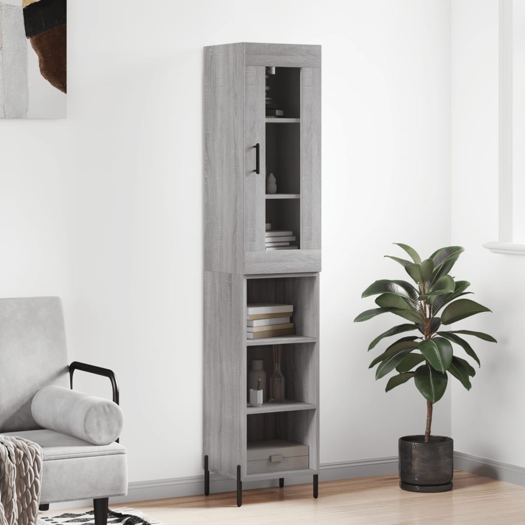 Highboard 34.5x34x180 cm Engineered Wood 3 Shelves Grey sonoma