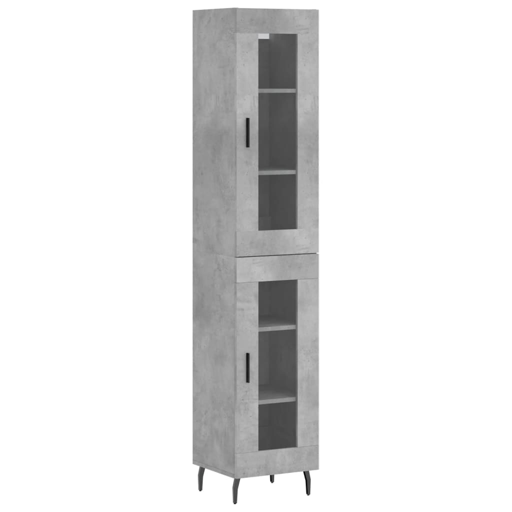 Highboard 34.5x34x180 cm Engineered Wood 1 Glass Door Concrete grey