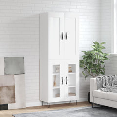 Highboard 69.5x34x180 cm Engineered Wood 2 Glass Doors White