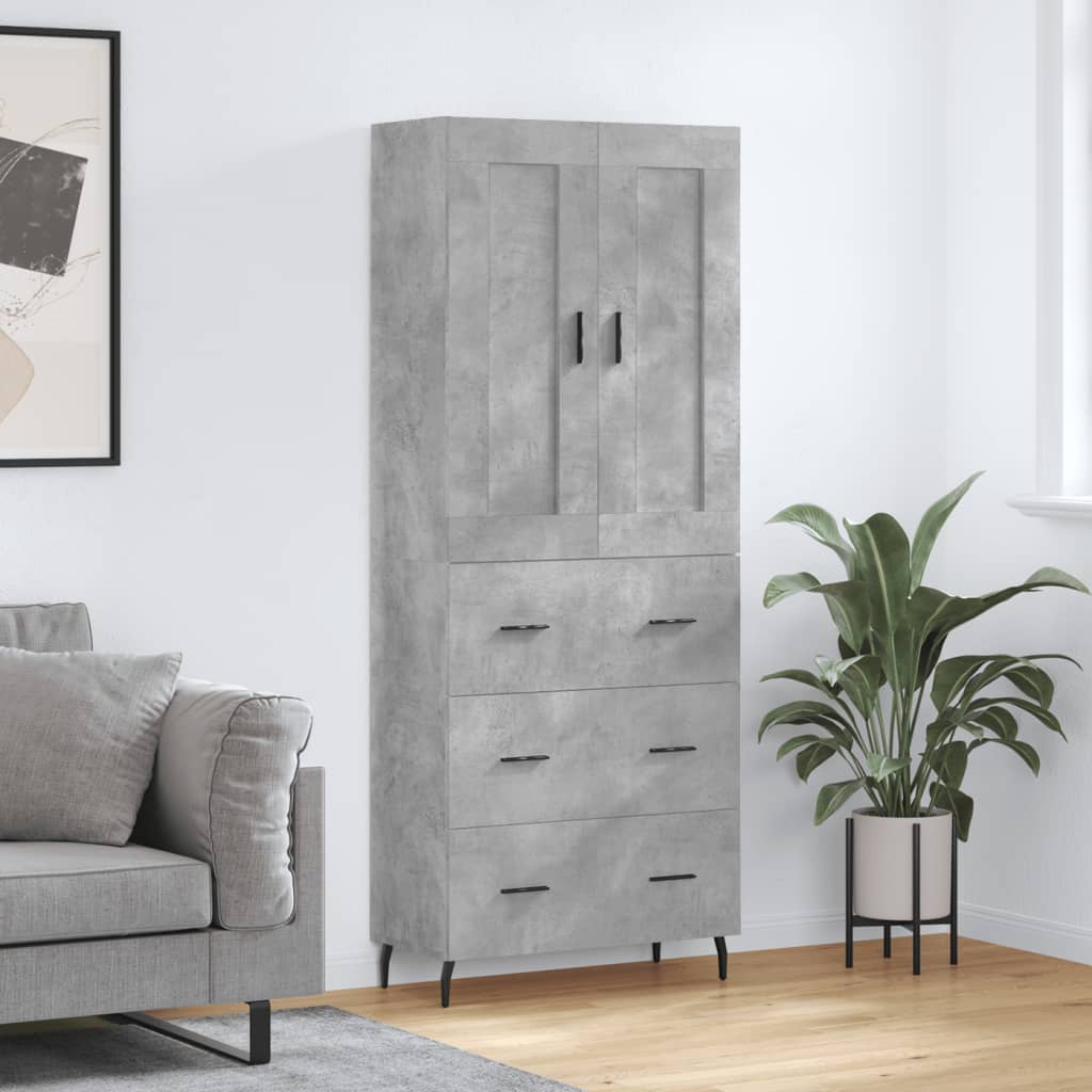 Highboard 69.5x34x180 cm Engineered Wood 3 Drawers Concrete grey