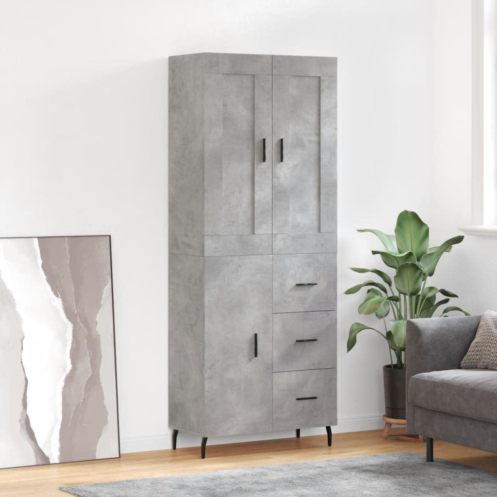 Highboard 69.5x34x180 cm Engineered Wood 1 Door 3 Drawers Concrete grey