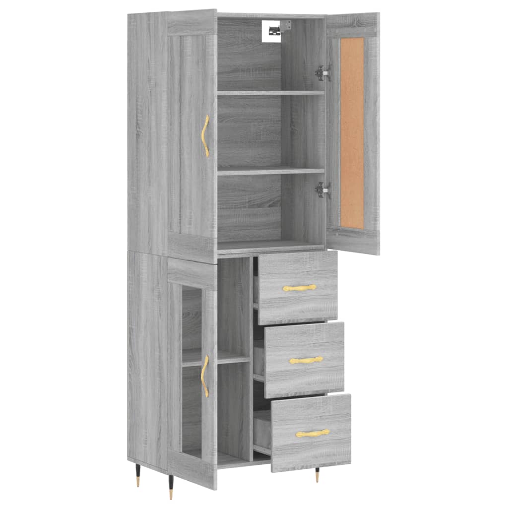 Highboard 69.5x34x180 cm Engineered Wood 1 Glass Door 3 Drawers Grey sonoma