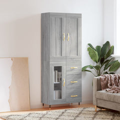 Highboard 69.5x34x180 cm Engineered Wood 1 Glass Door 3 Drawers Grey sonoma