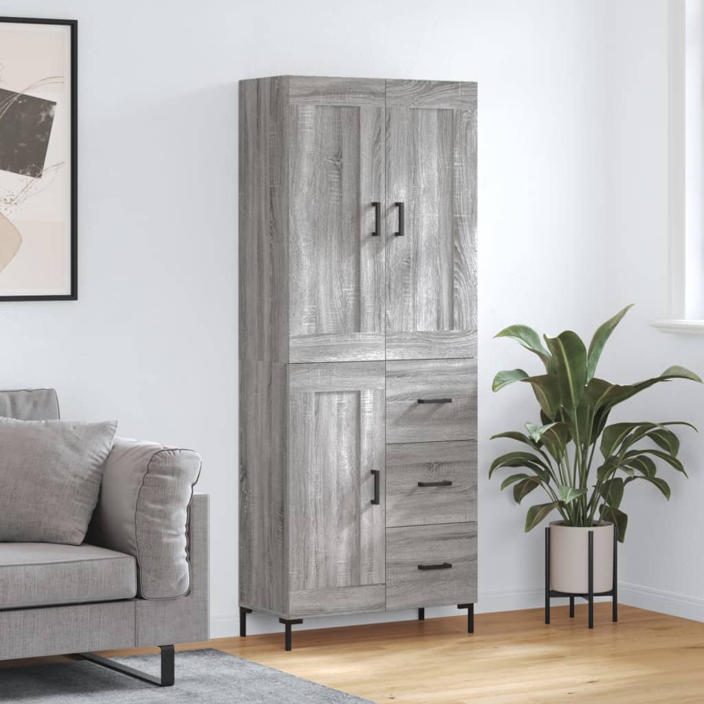 Highboard 69.5x34x180 cm Engineered Wood 1 Wood Door 3 Drawers Grey sonoma