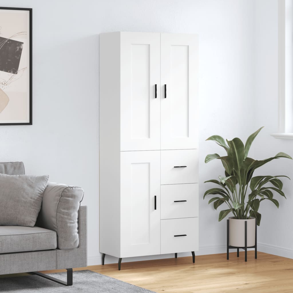 Highboard 69.5x34x180 cm Engineered Wood 1 Wood Door 3 Drawers White