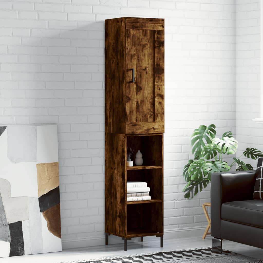 Highboard 34.5x34x180 cm Engineered Wood 3 Shelves Smoked oak
