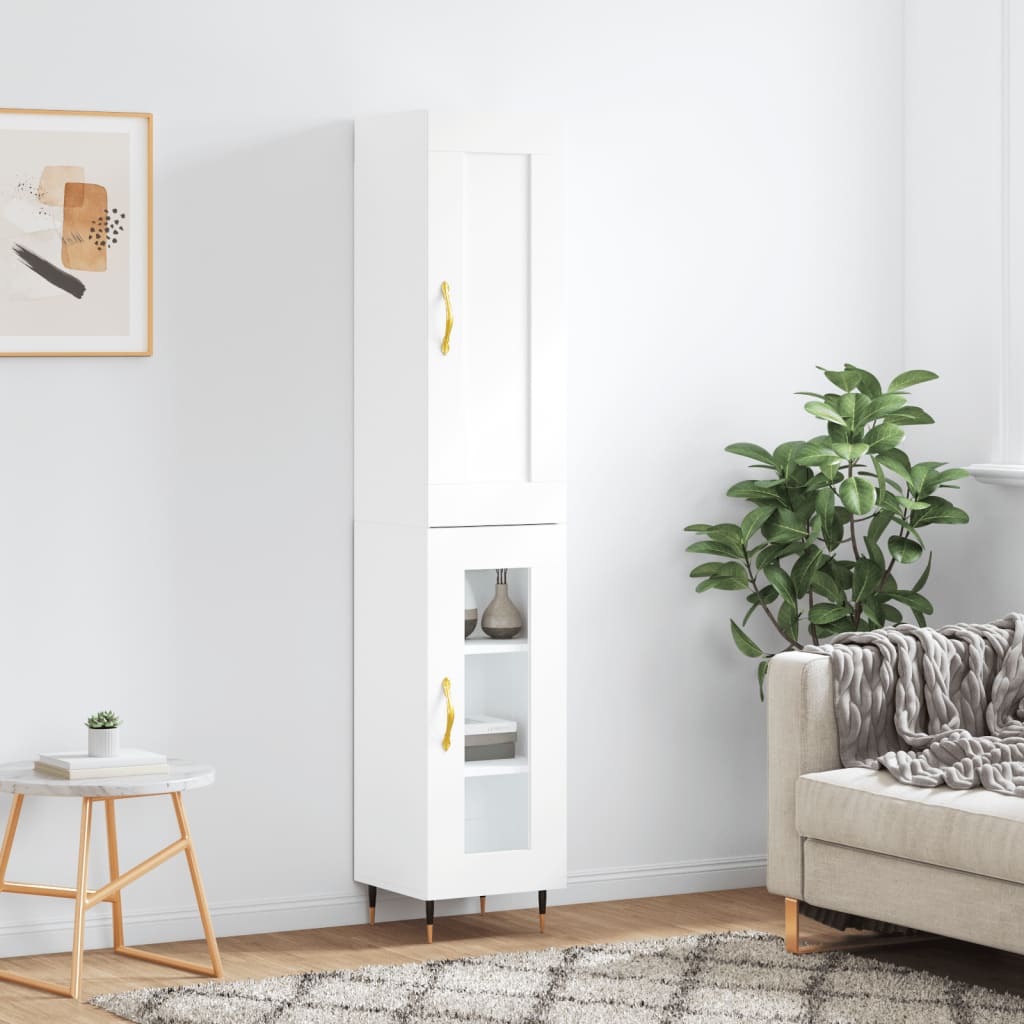 Highboard 34.5x34x180 cm Engineered Wood 1 Glass Door White