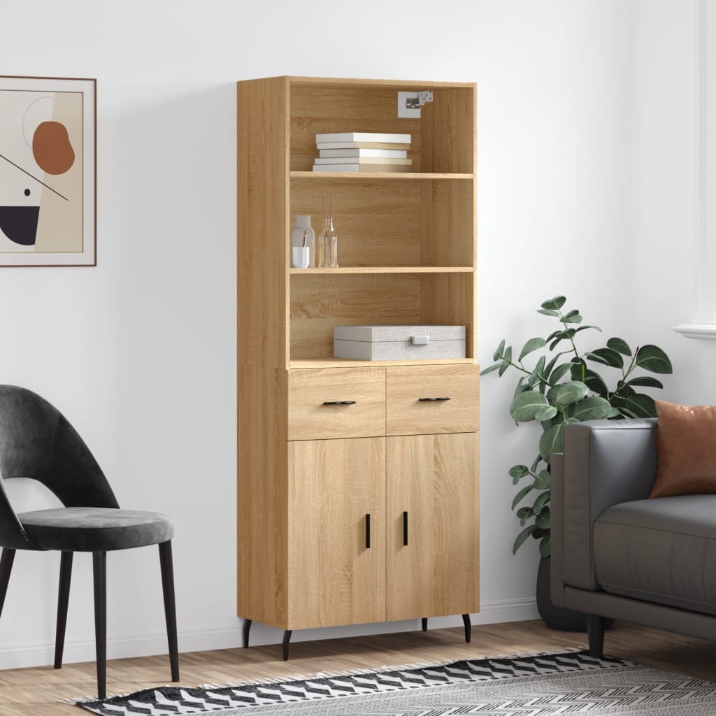Highboard 69.5x34x180 cm Engineered Wood 2 Doors 2 Drawers Sonoma oak