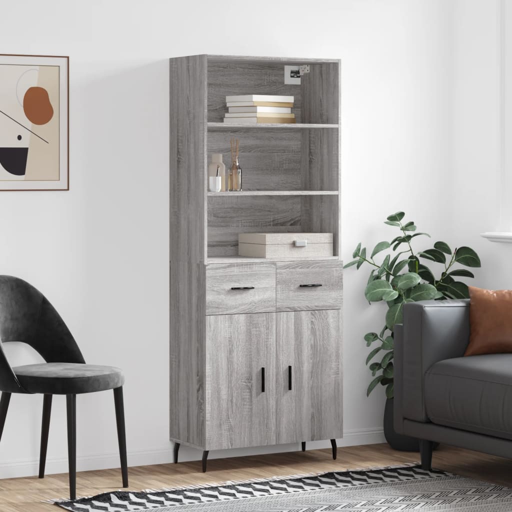 Highboard 69.5x34x180 cm Engineered Wood 2 Doors 2 Drawers Grey sonoma