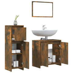 3 Piece Bathroom Furniture Set Engineered Wood Smoked oak