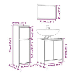 3 Piece Bathroom Furniture Set Engineered Wood Smoked oak