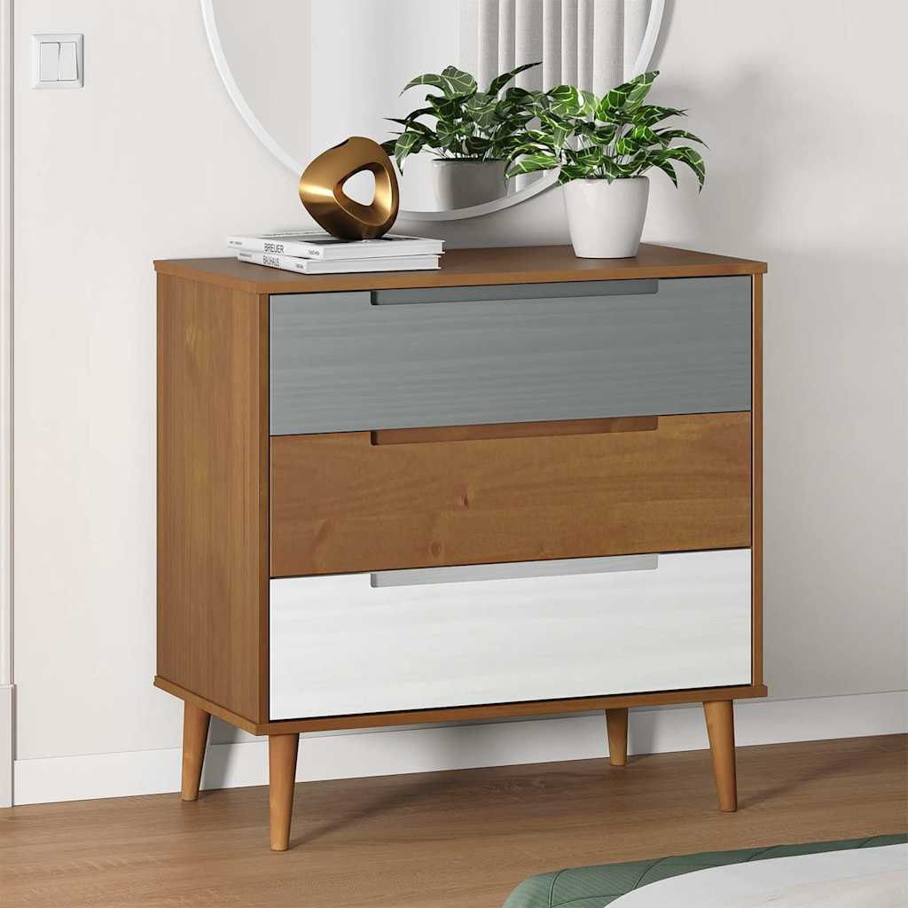 Drawer Cabinet "MOLDE" 80x40x80 cm Solid Wood Pine Brown