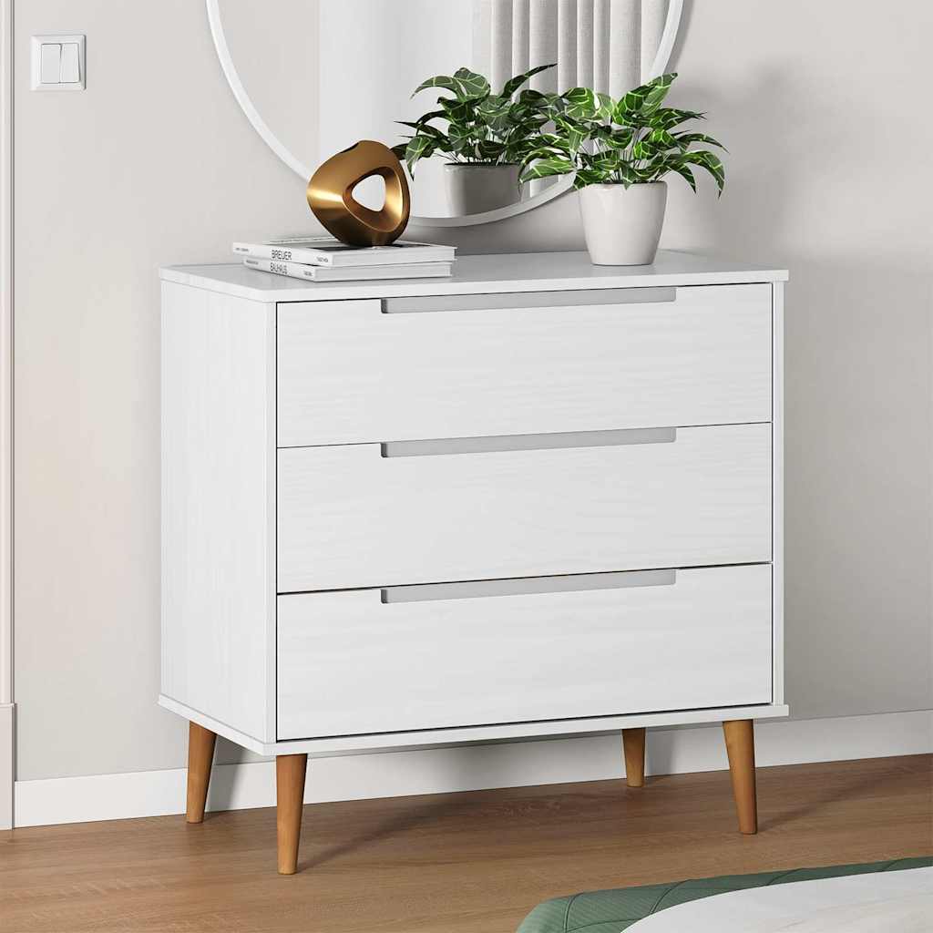 Drawer Cabinet "MOLDE" 80x40x80 cm Solid Wood Pine White