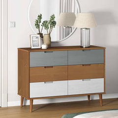 Drawer Cabinet "MOLDE" 113x40x80 cm Solid Wood Pine Brown and white