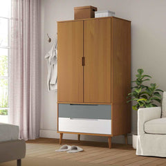 Wardrobe "MOLDE" 90x55x175 cm Solid Wood Pine Brown
