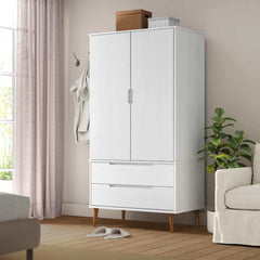 Wardrobe "MOLDE" 90x55x175 cm Solid Wood Pine White