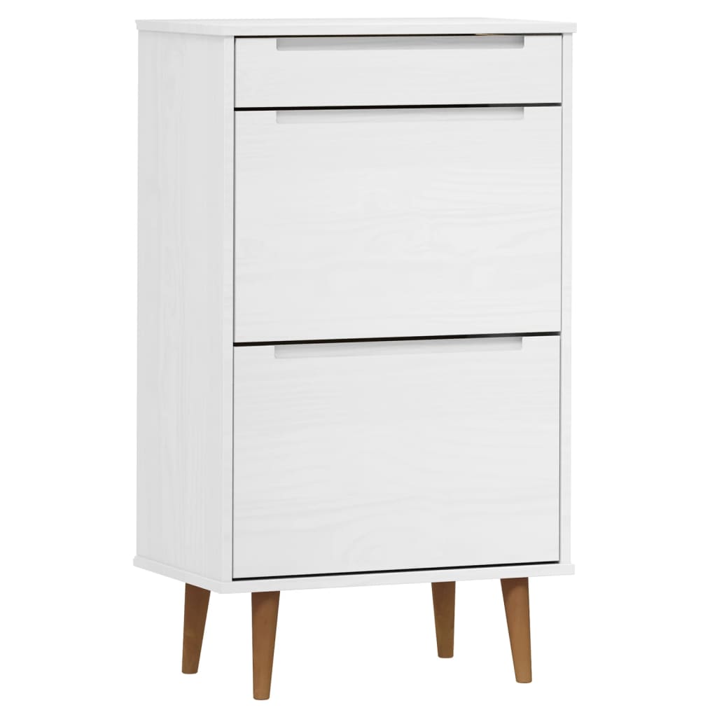 vidaXL Shoe Cabinet MOLDE White 59,5x35x103 cm Solid Wood Pine 2