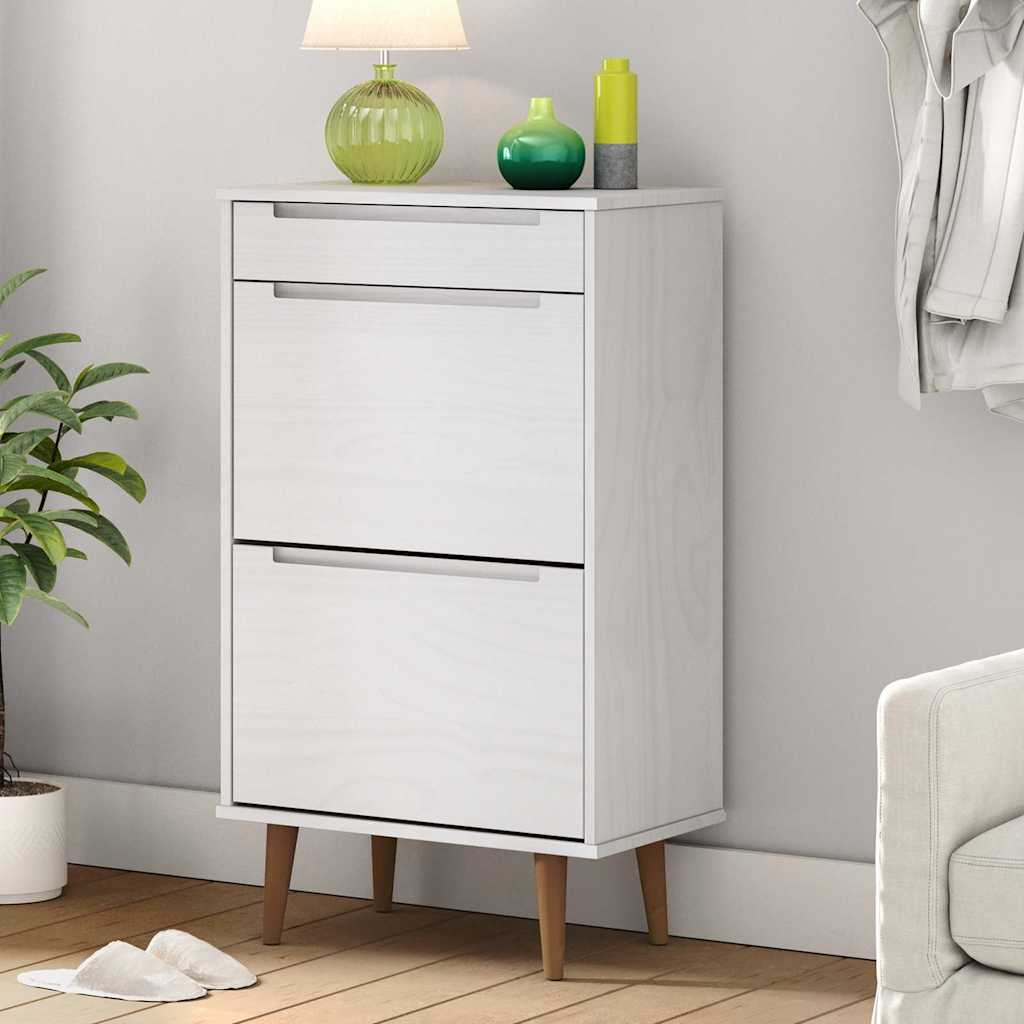 vidaXL Shoe Cabinet MOLDE White 59,5x35x103 cm Solid Wood Pine 1
