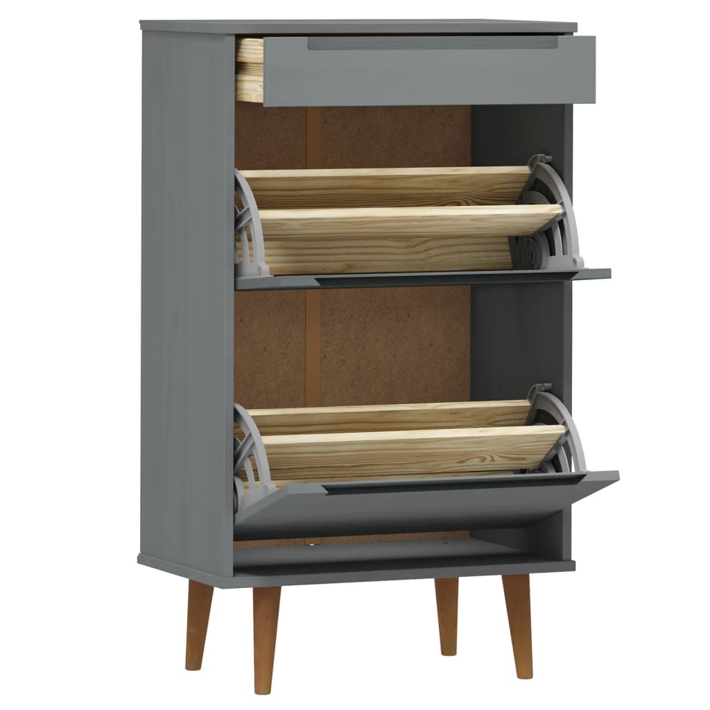 vidaXL Shoe Cabinet MOLDE Grey 59,5x35x103 cm Solid Wood Pine 5