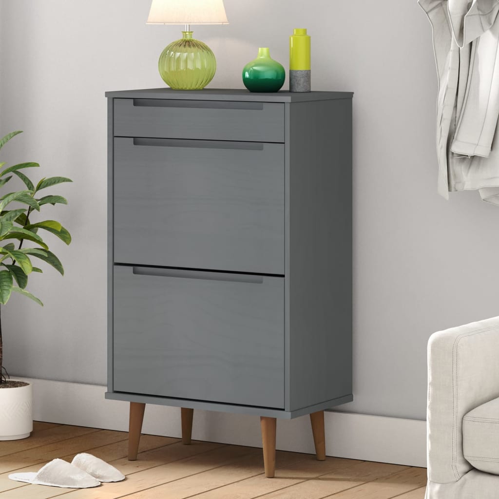 vidaXL Shoe Cabinet MOLDE Grey 59,5x35x103 cm Solid Wood Pine 1
