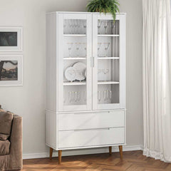 Vitrine Cabinet "MOLDE" 90x35x175 cm Solid Wood Pine White