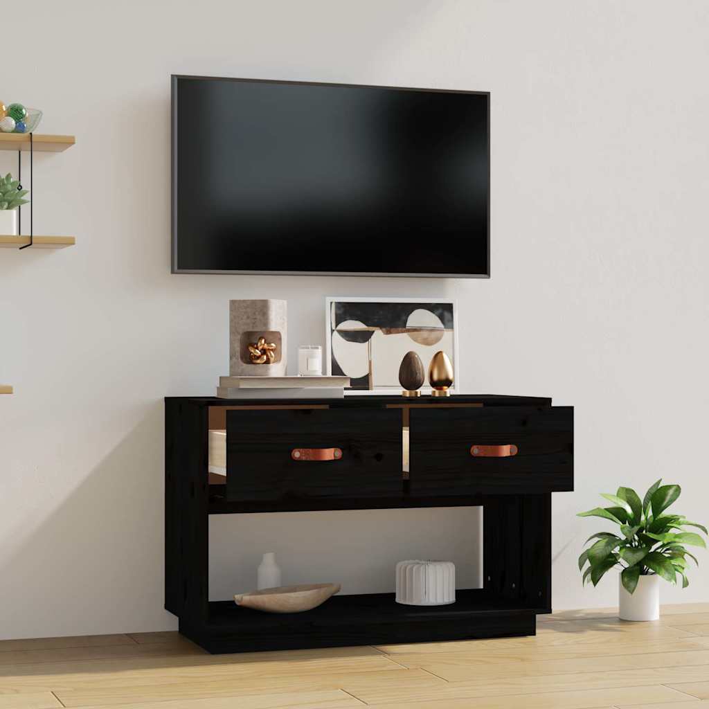 vidaXL TV Cabinet Black 90x40x60 cm Solid Wood Pine 3
