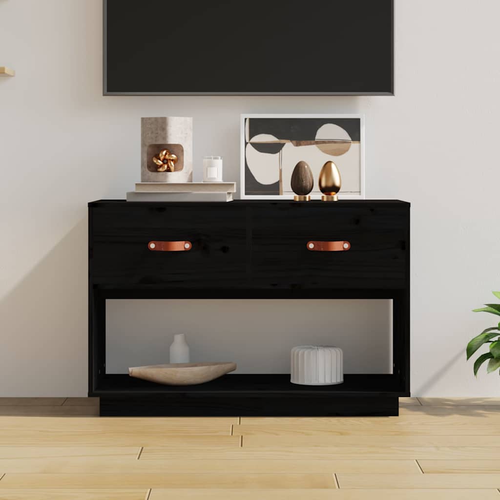 vidaXL TV Cabinet Black 90x40x60 cm Solid Wood Pine 1