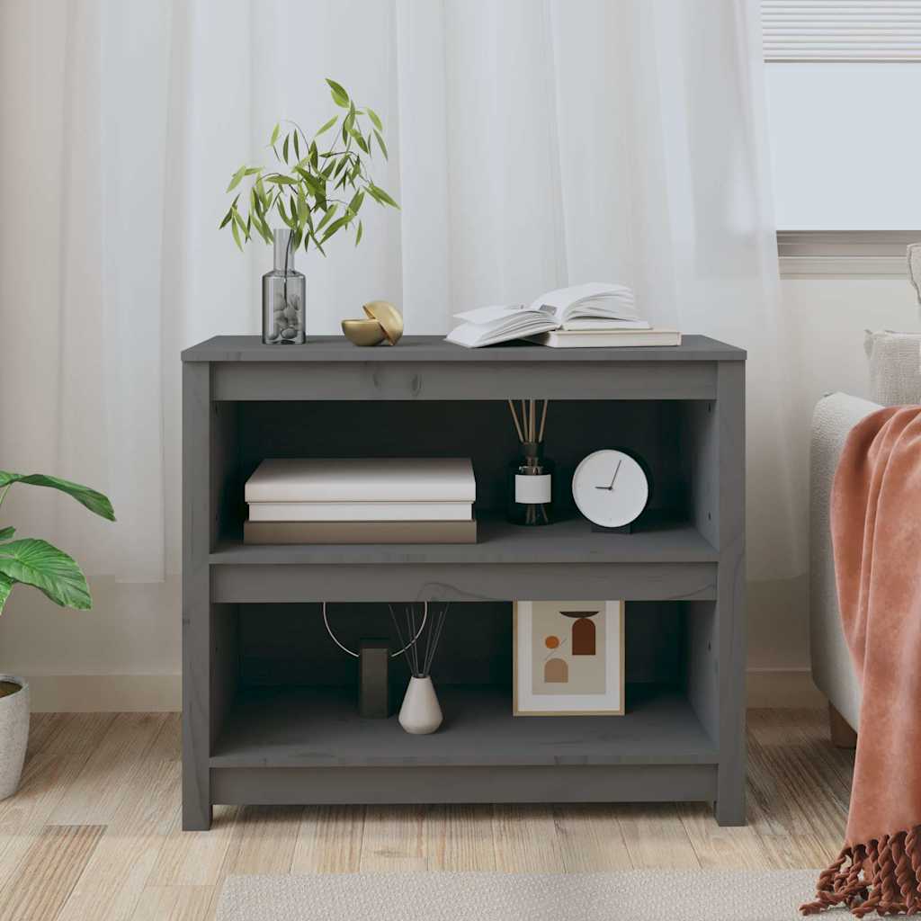 vidaXL Book Cabinet Grey 80x35x68 cm Solid Wood Pine 3