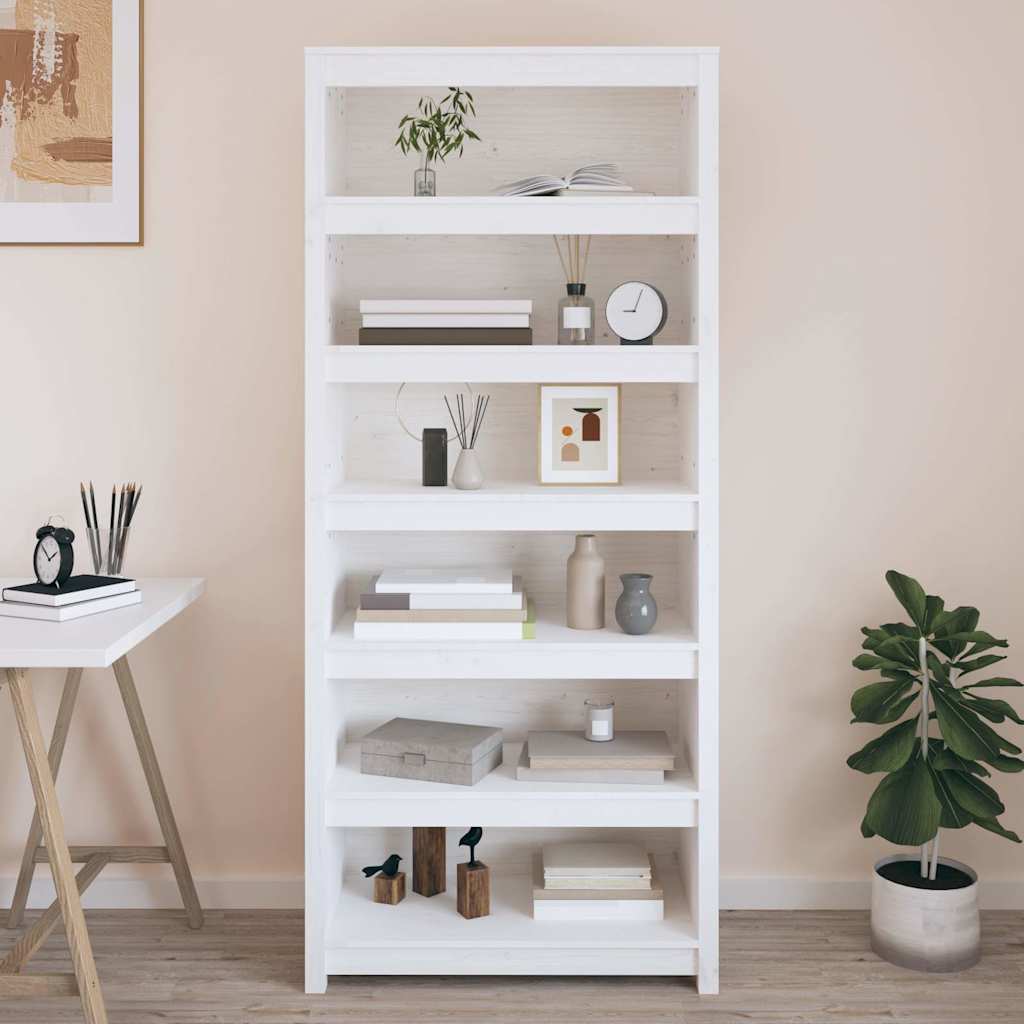 Book Cabinet 80x35x97 cm Solid Wood Pine White 183 cm