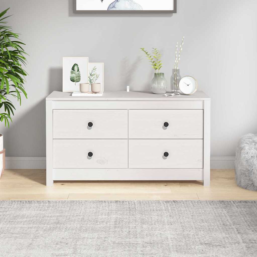 Side Cabinet Solid Wood Pine White 100 x 40 x 54 cm