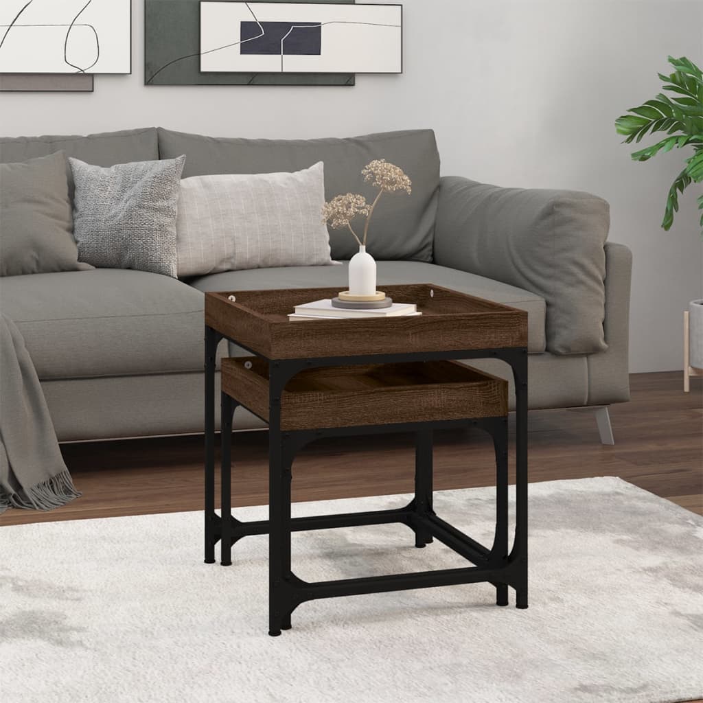 vidaXL Side Tables 2 pcs Brown Oak Engineered Wood 3