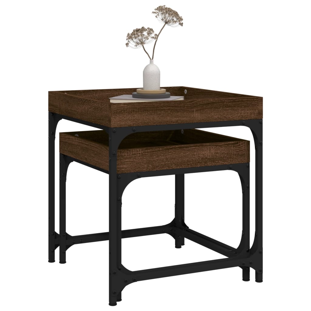 vidaXL Side Tables 2 pcs Brown Oak Engineered Wood 5