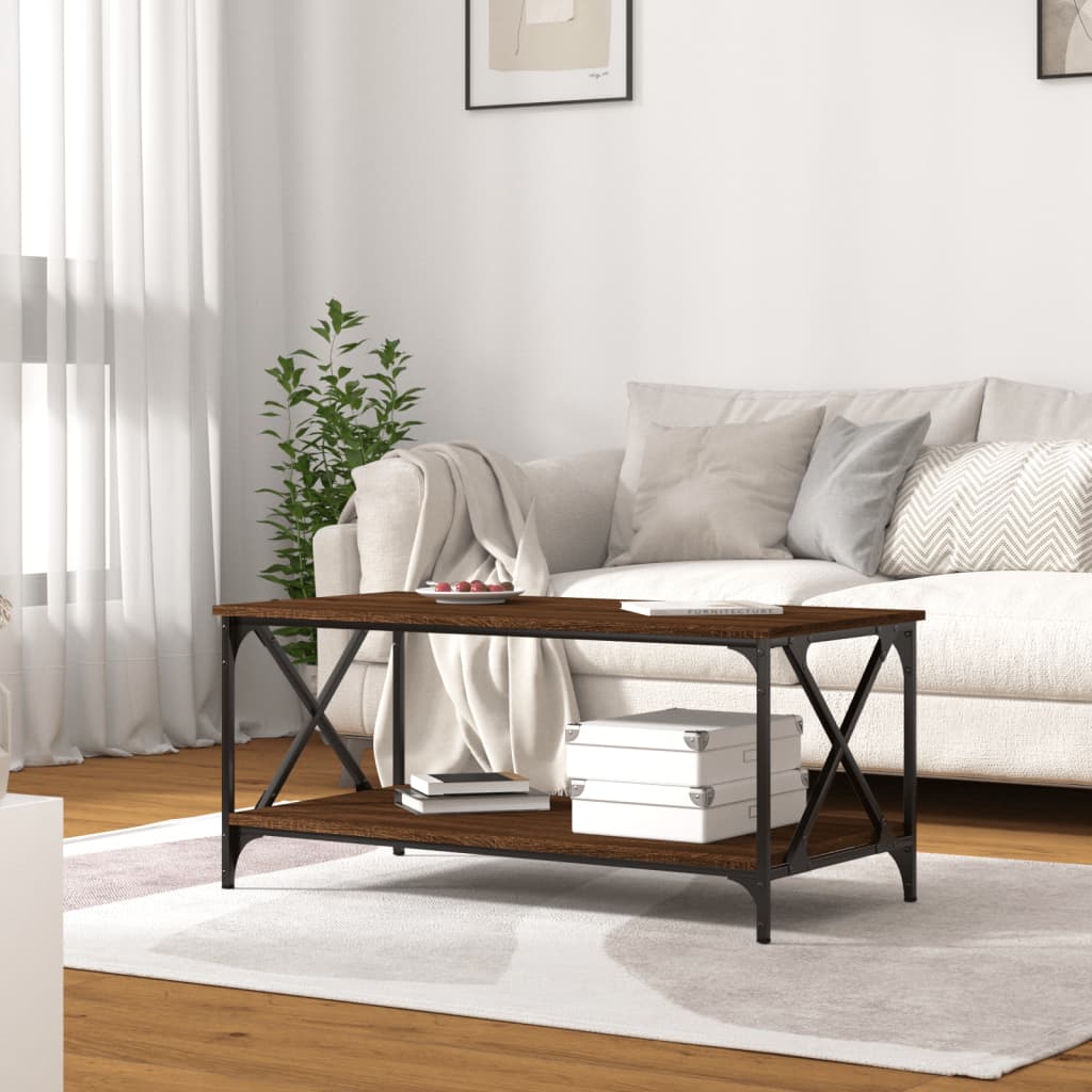 vidaXL Coffee Table Brown Oak 100x50x45 cm Engineered Wood and Iron 3